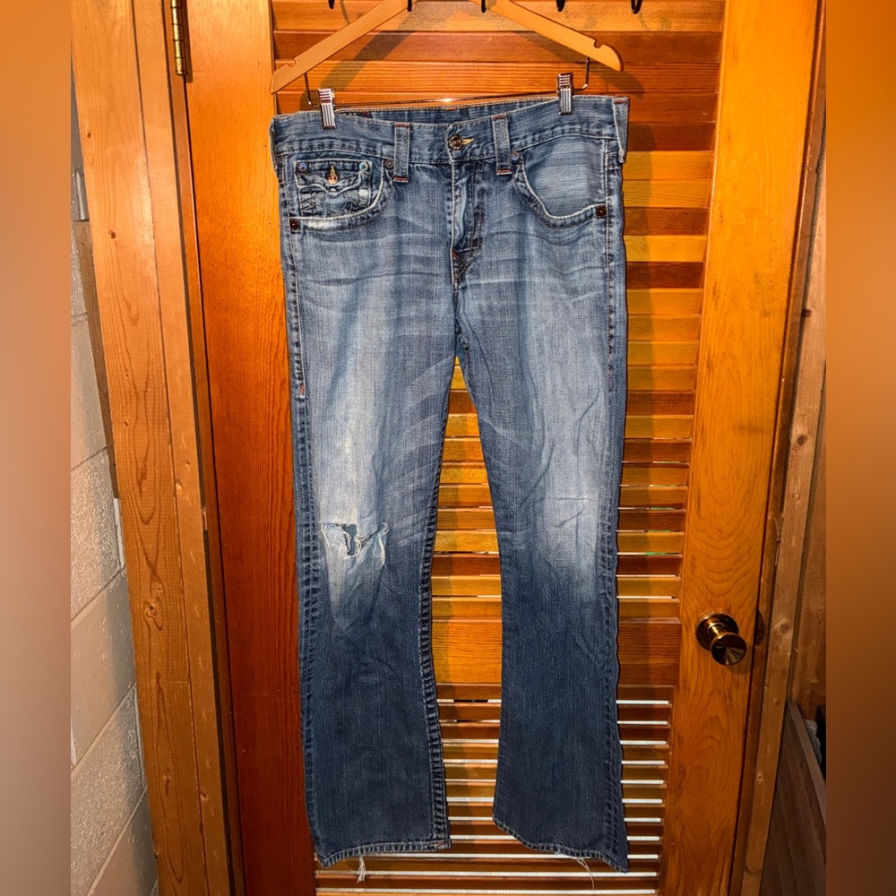 VINTAGE True Religion Ricky Jeans - Made in USA, Distressed Denim- mens size 34